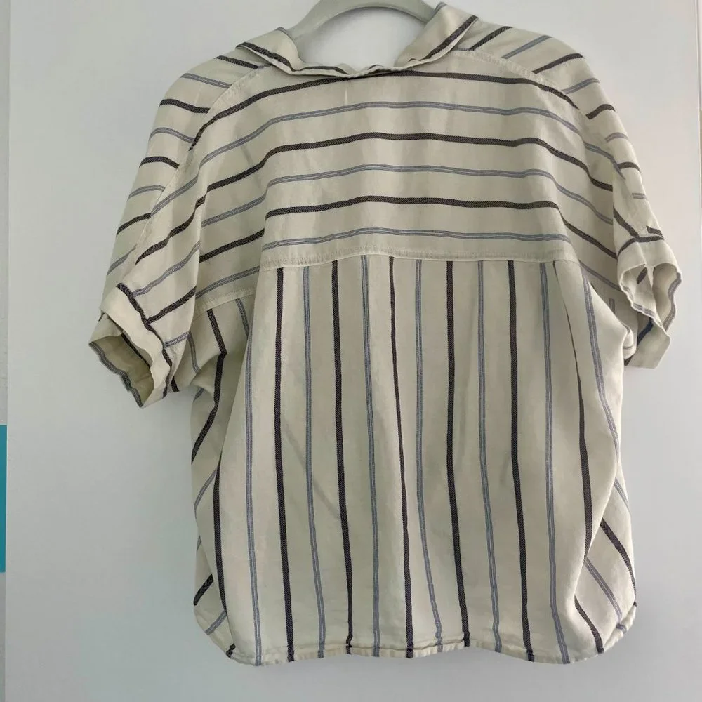 Madewell Tie-Front‎ Shirt in Montpellier Stripe, Short Sleeve, Size Small